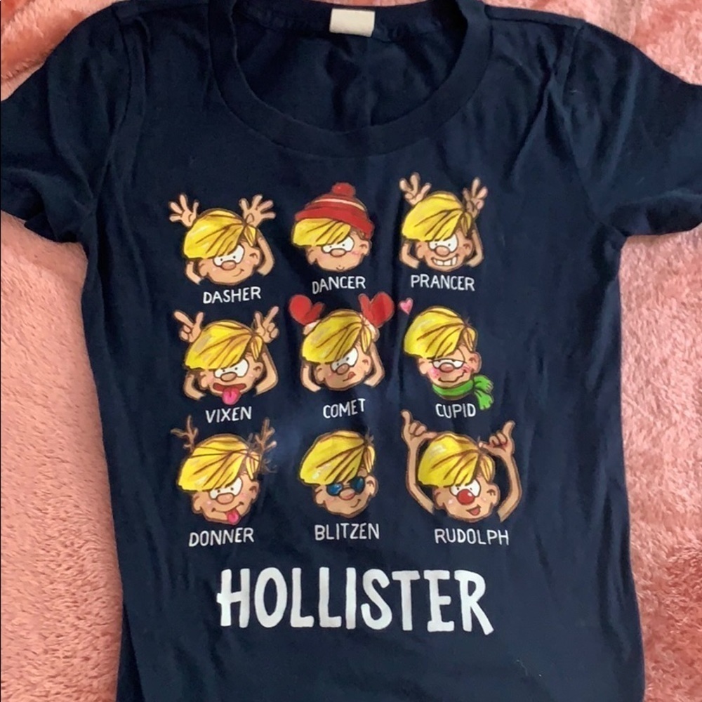 Hollister longer length blue tshirt with reindeer
